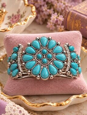 Plunder Turquoise and Silver Floral Bracelet